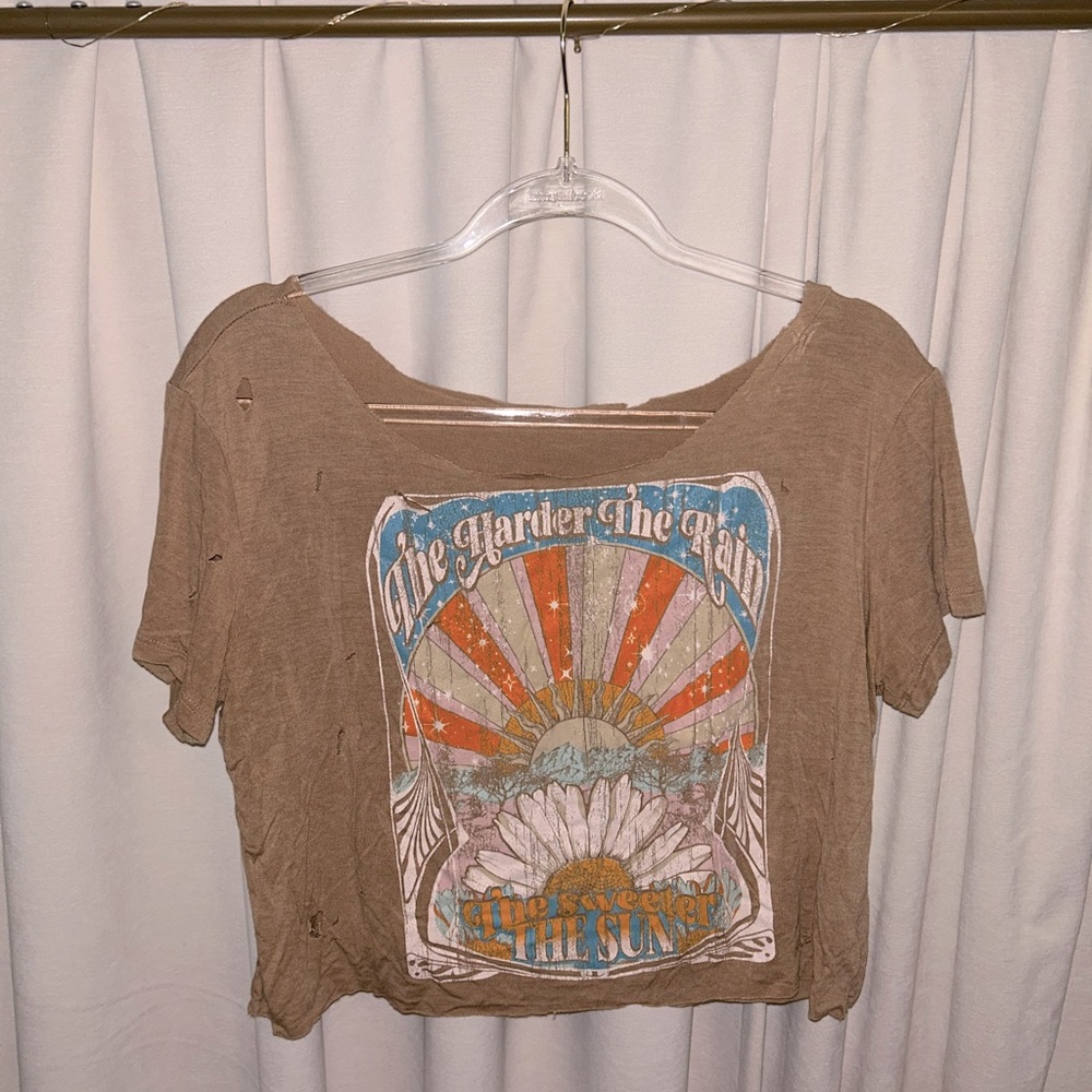 thrifted off the shoulder cropped T-shirt!!